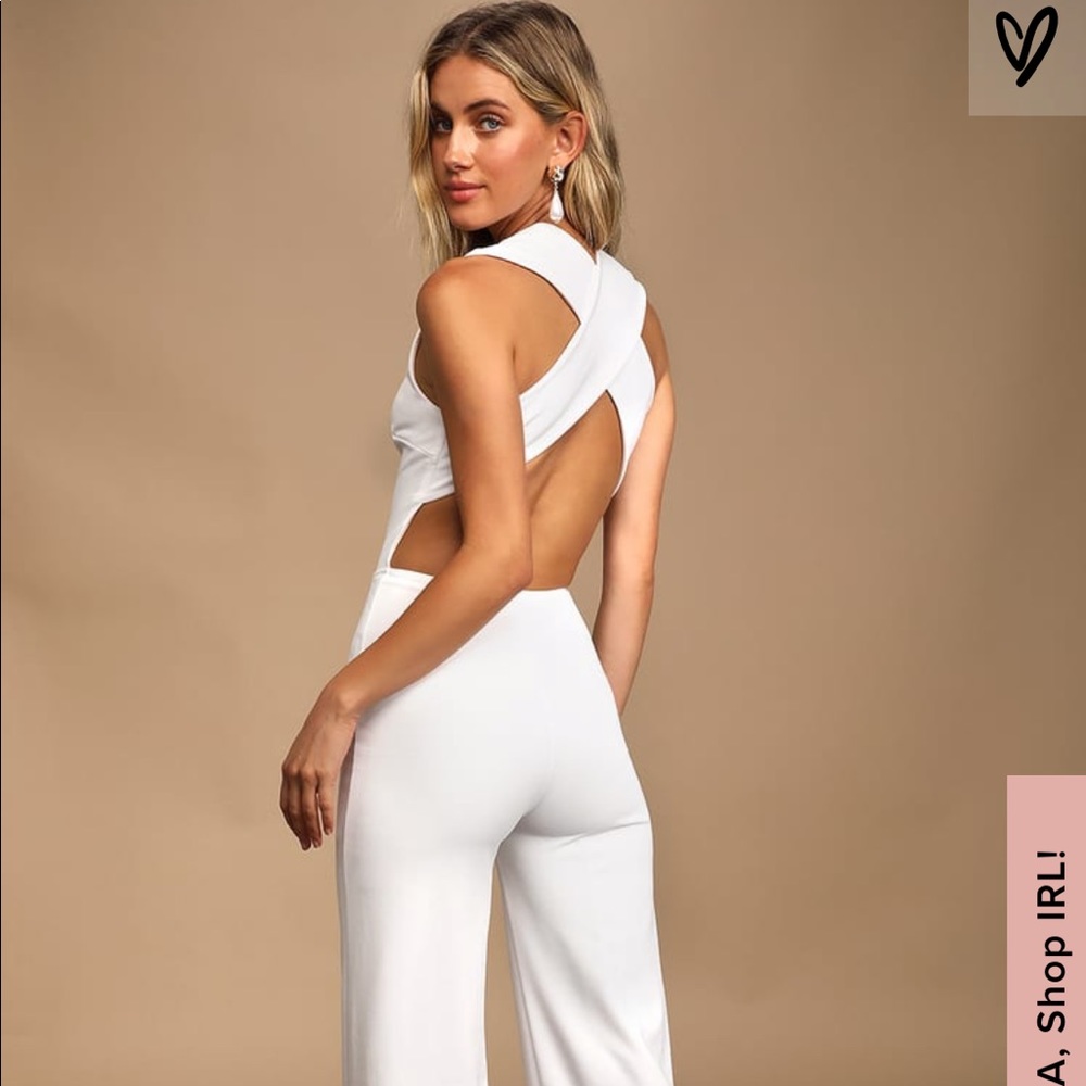 Lulu’s Thinking out Loud White Backless Jumpsuit